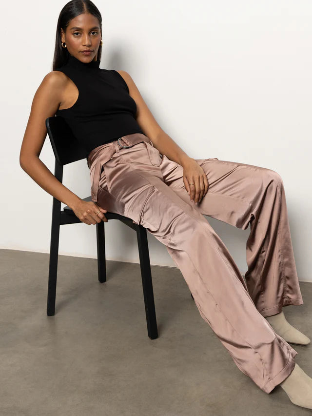 Classy Wide Leg Cargo Pant-Rose Gold