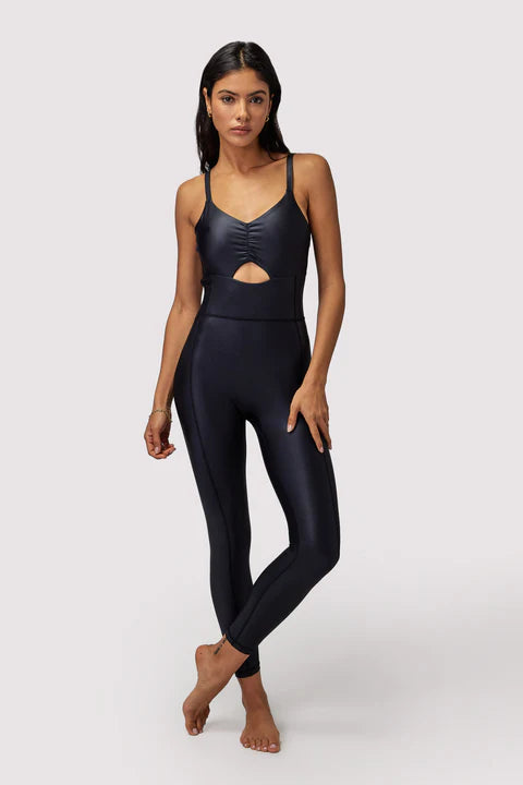 Wet Look Jumpsuit - Black