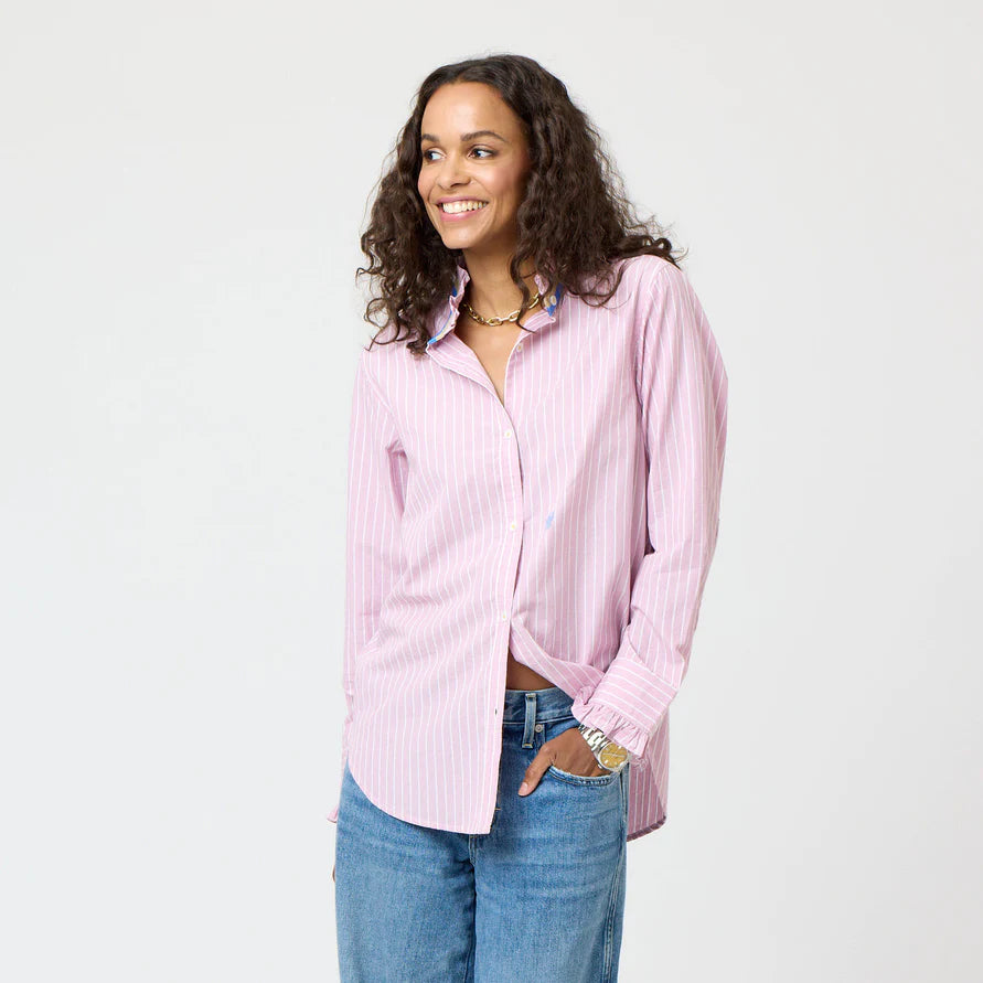 Mia Stripe Ruffle Shirt - Mauve