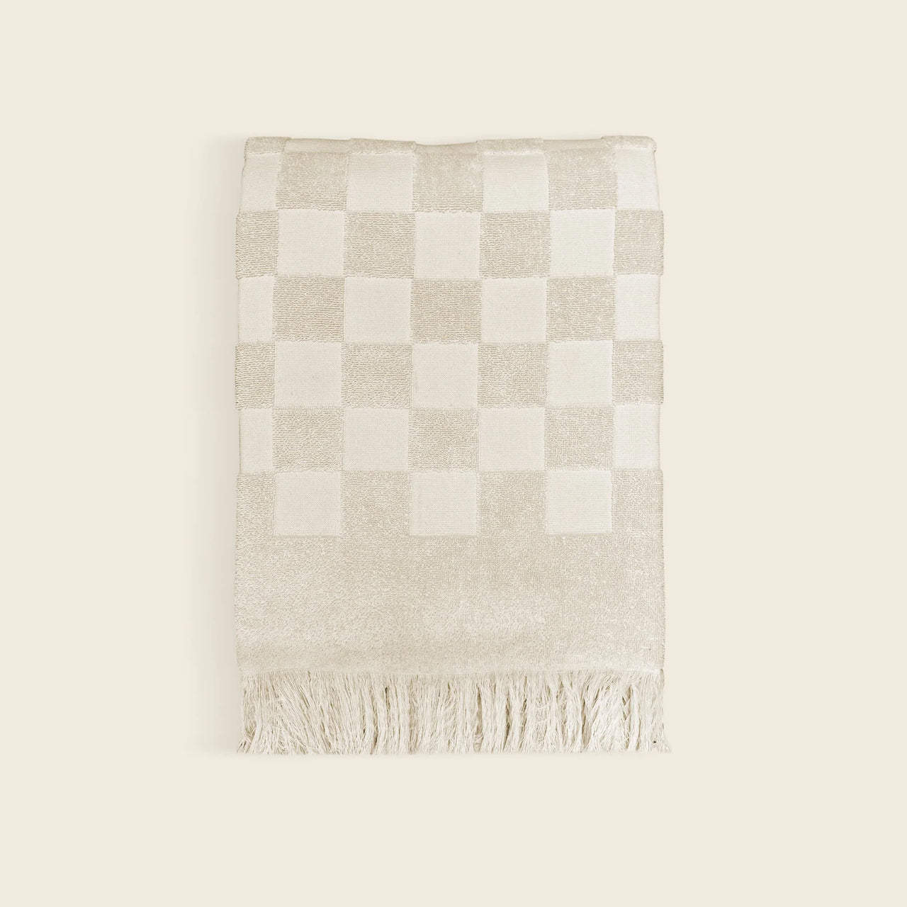 Plush Checkered Beach Towel- Wheat