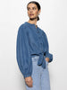 Tie Front Volume Blouse-Blue Slate