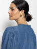 Tie Front Volume Blouse-Blue Slate