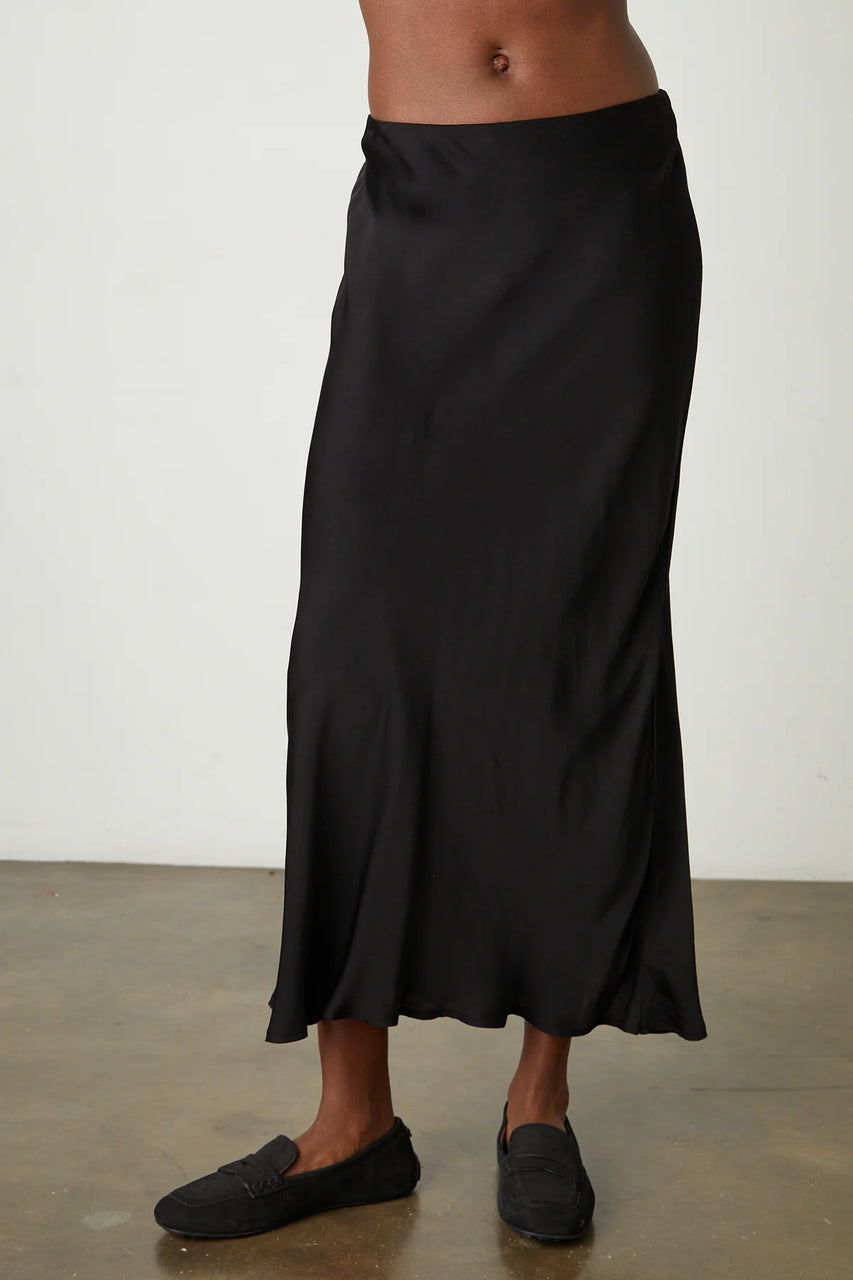 Aubree - Satin Midi Skirt Black