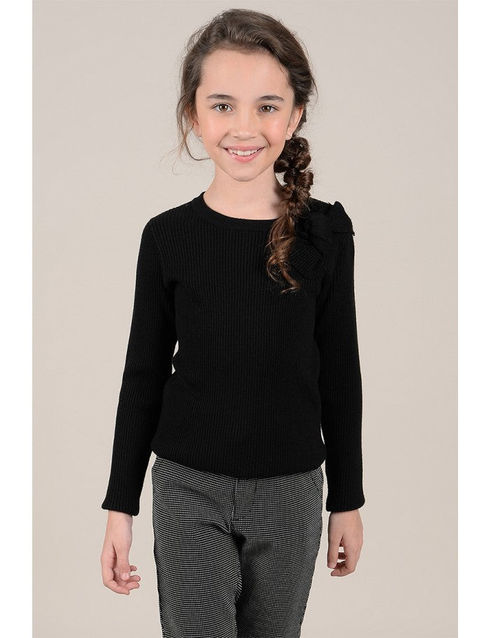 Knitted Crew Neck Sweater - Black w/ Bow (Mommy & Me option)