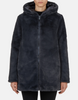 Furry Hooded Reversible Coat - Black
