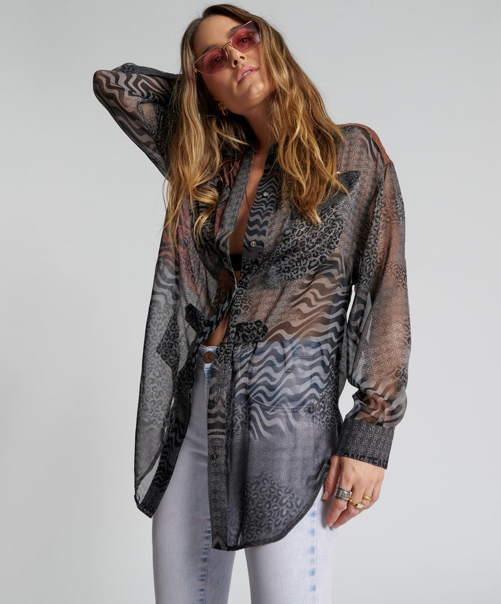 Dilema Sheer Utility Shirt- Animal