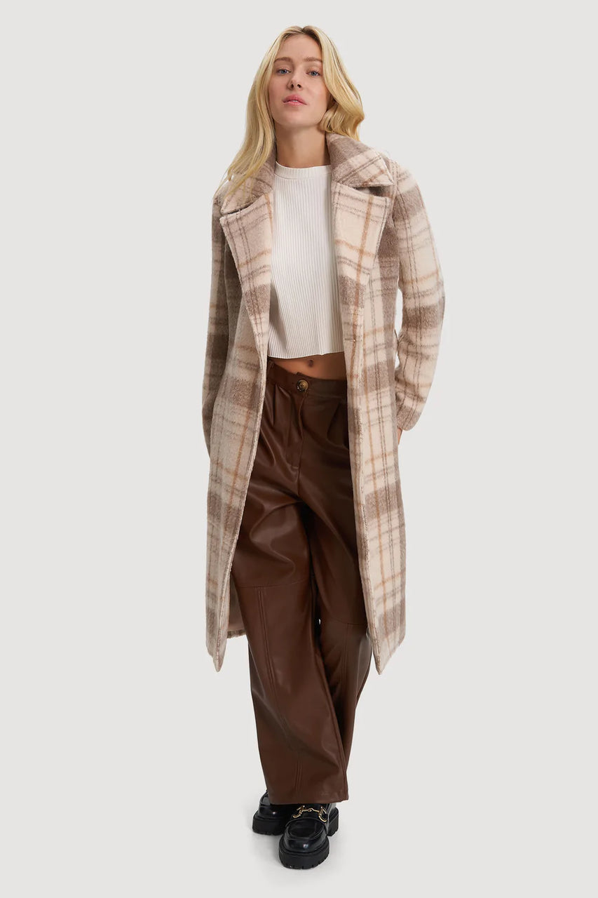 Katja Belted Plaid Coat - Oat