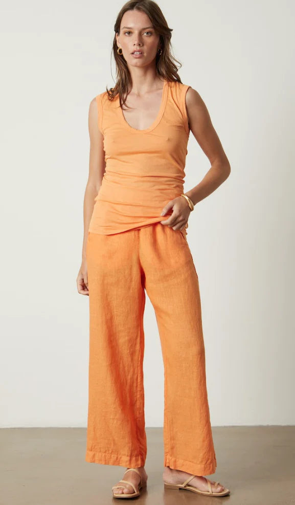 Lola Woven Linen Pant- Heat