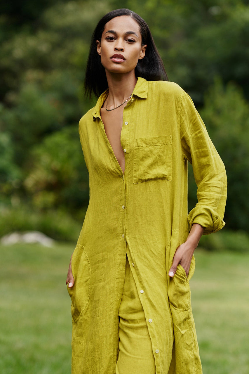 JORA LINEN SHIRT DRESS - LEMON DROP