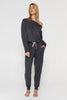 Off Shoulder Jumpsuit- Heather Vintage Black