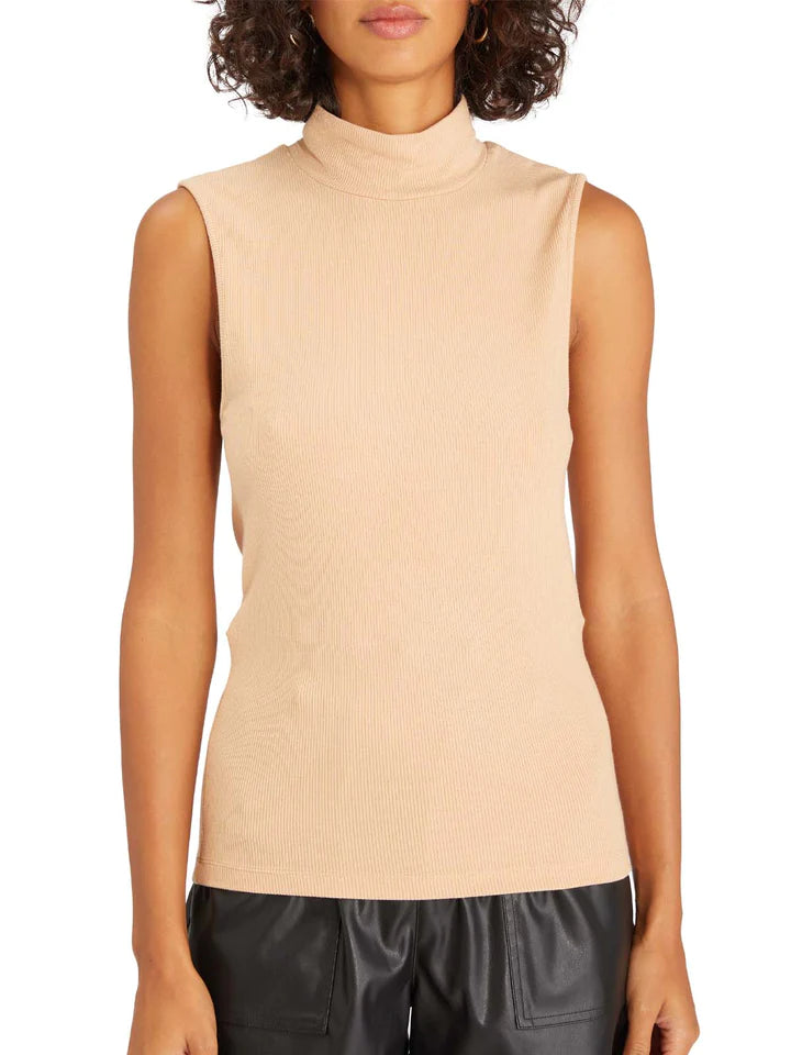 Essential Sleeveless Mock Neck Top - Light Maple