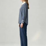White Collar Stripe Shirt - Dark Blue