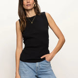 Ribbed Ruched Tank- Black