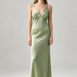 Satin Acetate Slip Maxi Dress - Green
