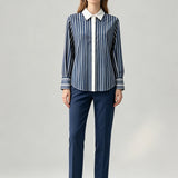White Collar Stripe Shirt - Dark Blue
