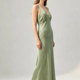 Satin Acetate Slip Maxi Dress - Green