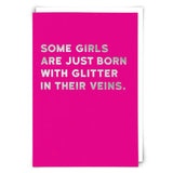 Pink card with white text on a white background