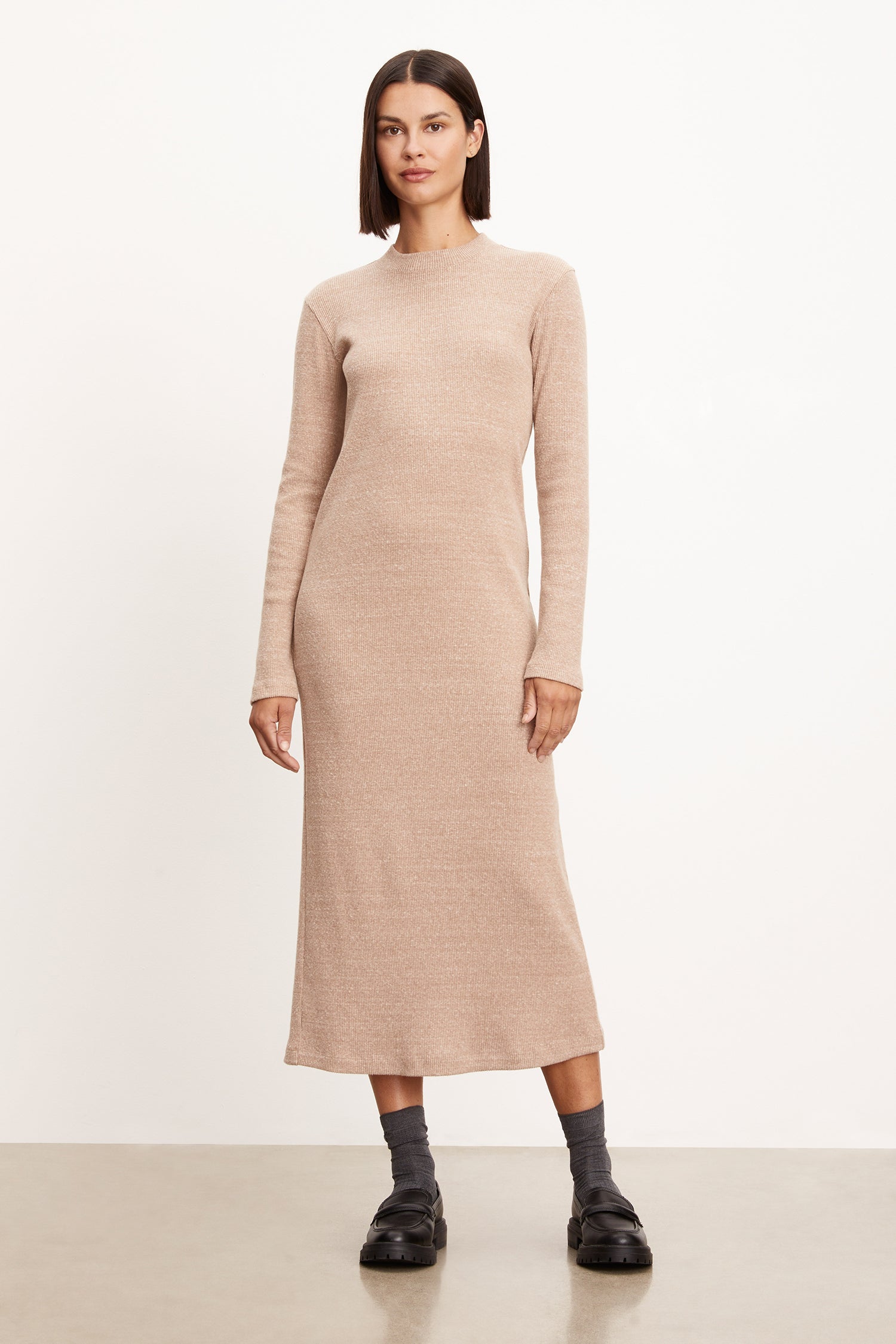 Bray - 2x1 Brushed Rib L/S Dress Pecan