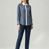 White Collar Stripe Shirt - Dark Blue