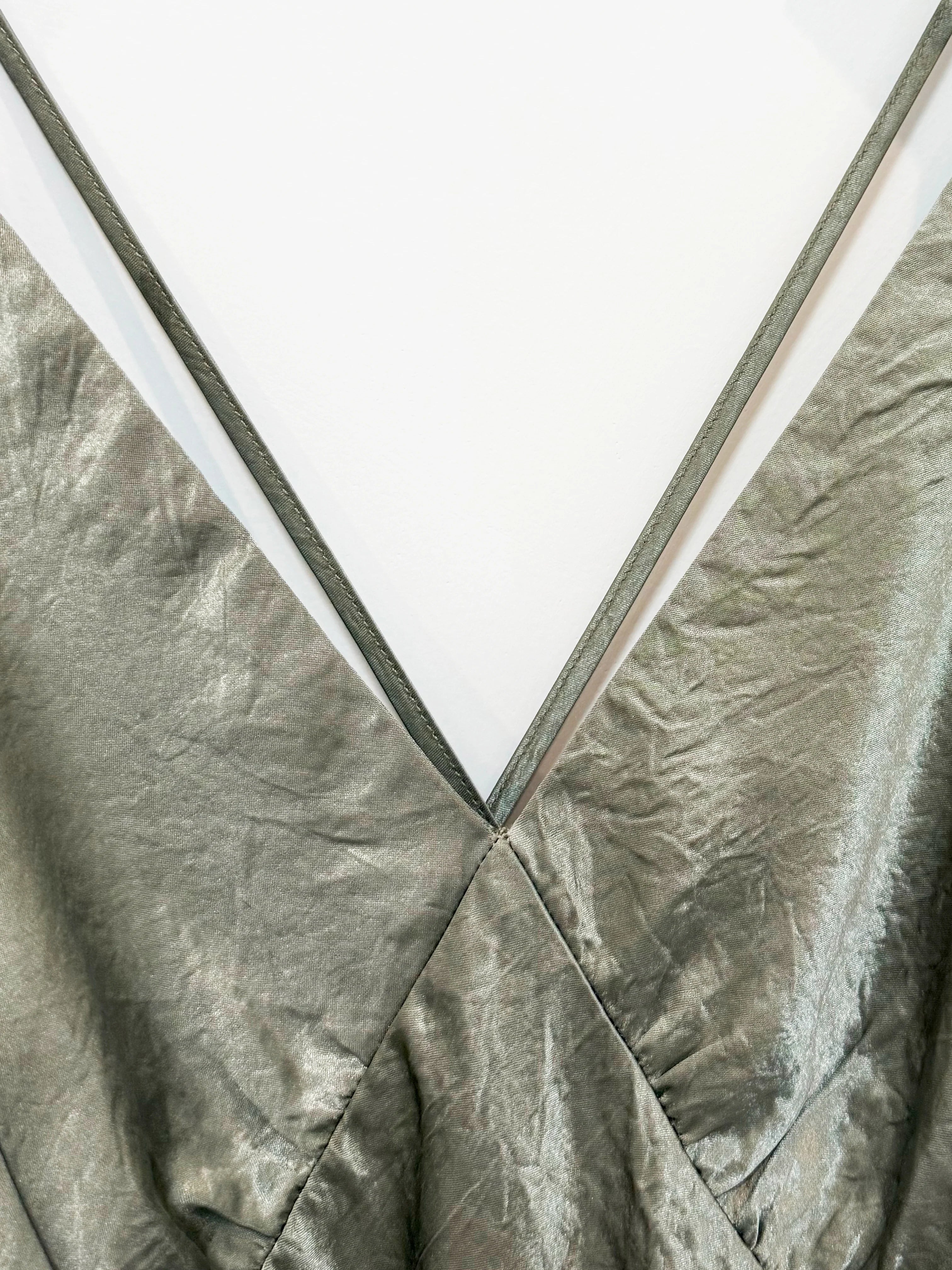 Satin Acetate Slip Maxi Dress - Green