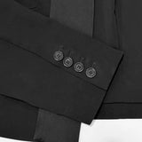 Cropped Satin Lapel Blazer - Black