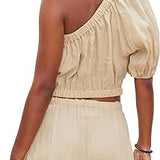 Laleen Linen One Shoulder Top - Biscuit