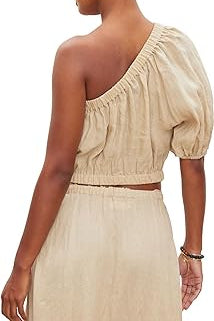 Laleen Linen One Shoulder Top - Biscuit