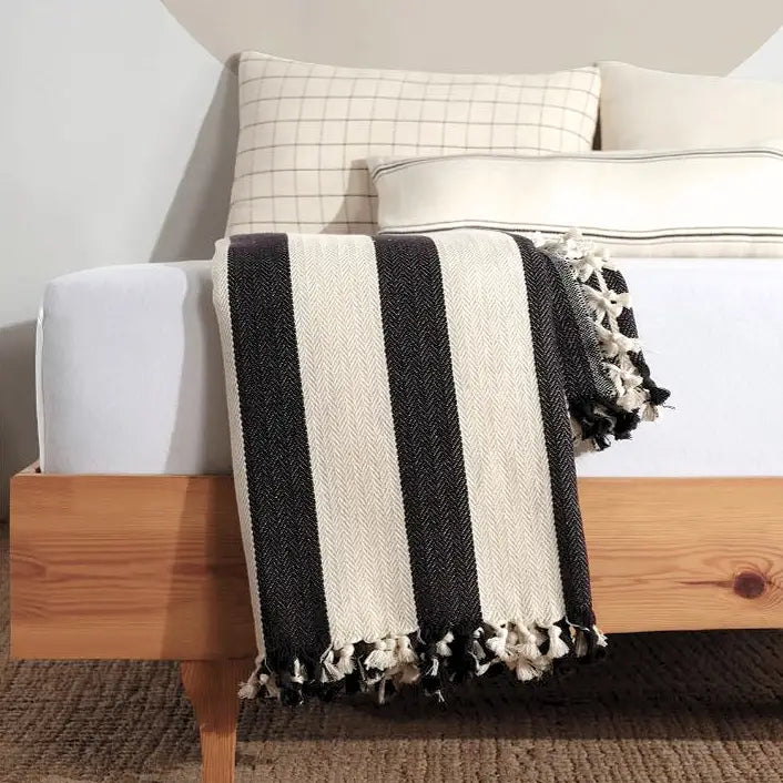 Black Striped Cream Throw Blanket