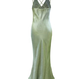 Satin Acetate Slip Maxi Dress - Green