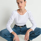 Amelie Envelope Neck Top - White
