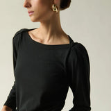 Amelie Envelope Neck Top - Jet Black