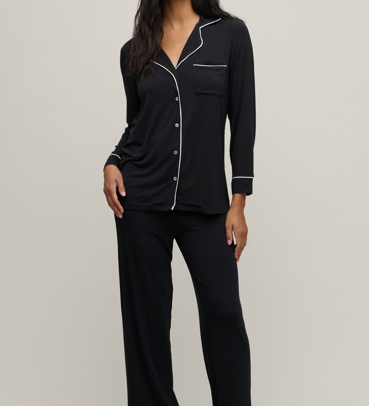 Luxe Milk Jersey Piped PJs - Black