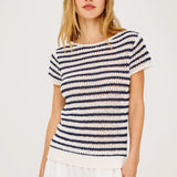 Cady Top - Ivory Indigo Stripe