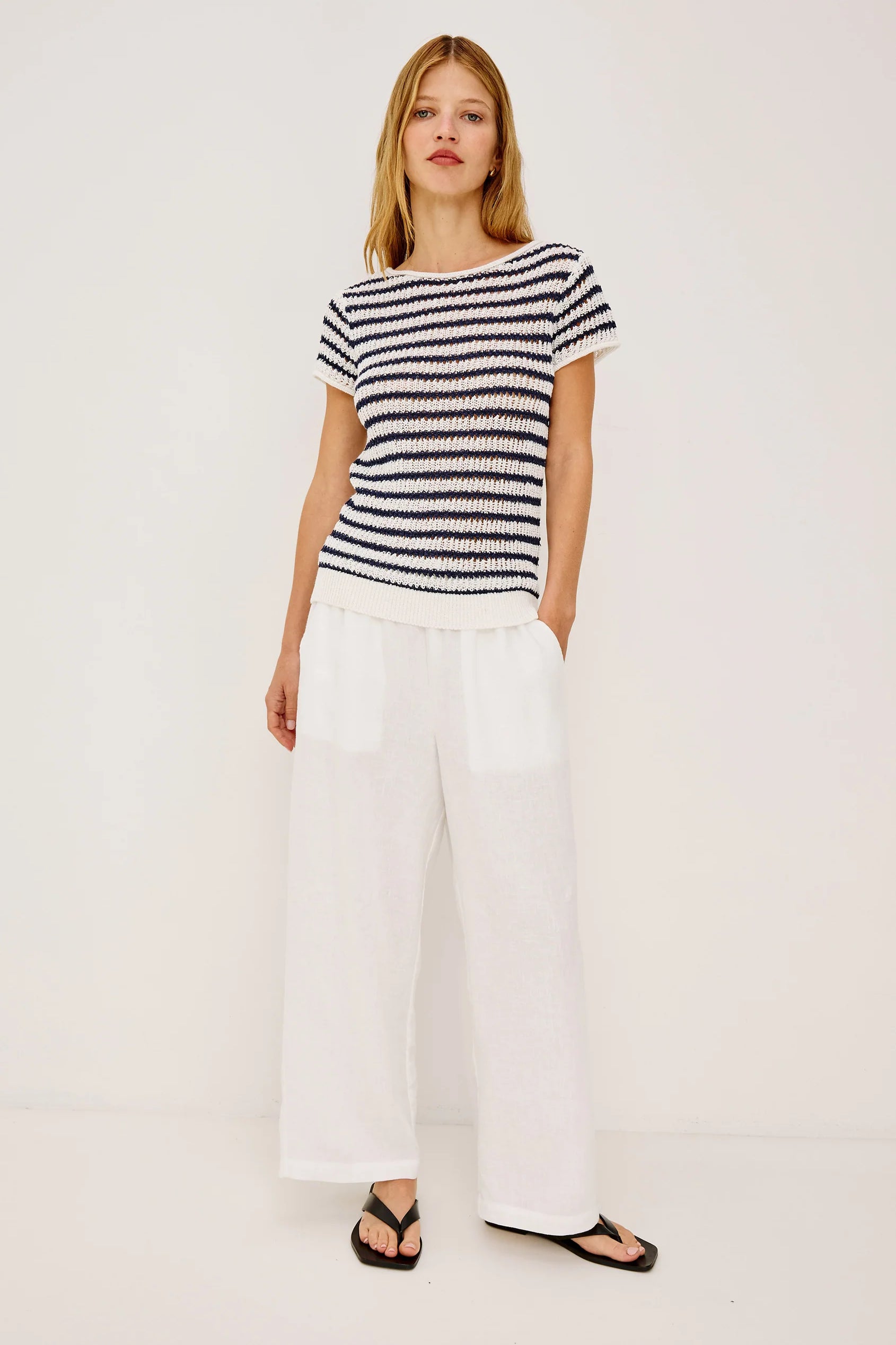 Cady Top - Ivory Indigo Stripe