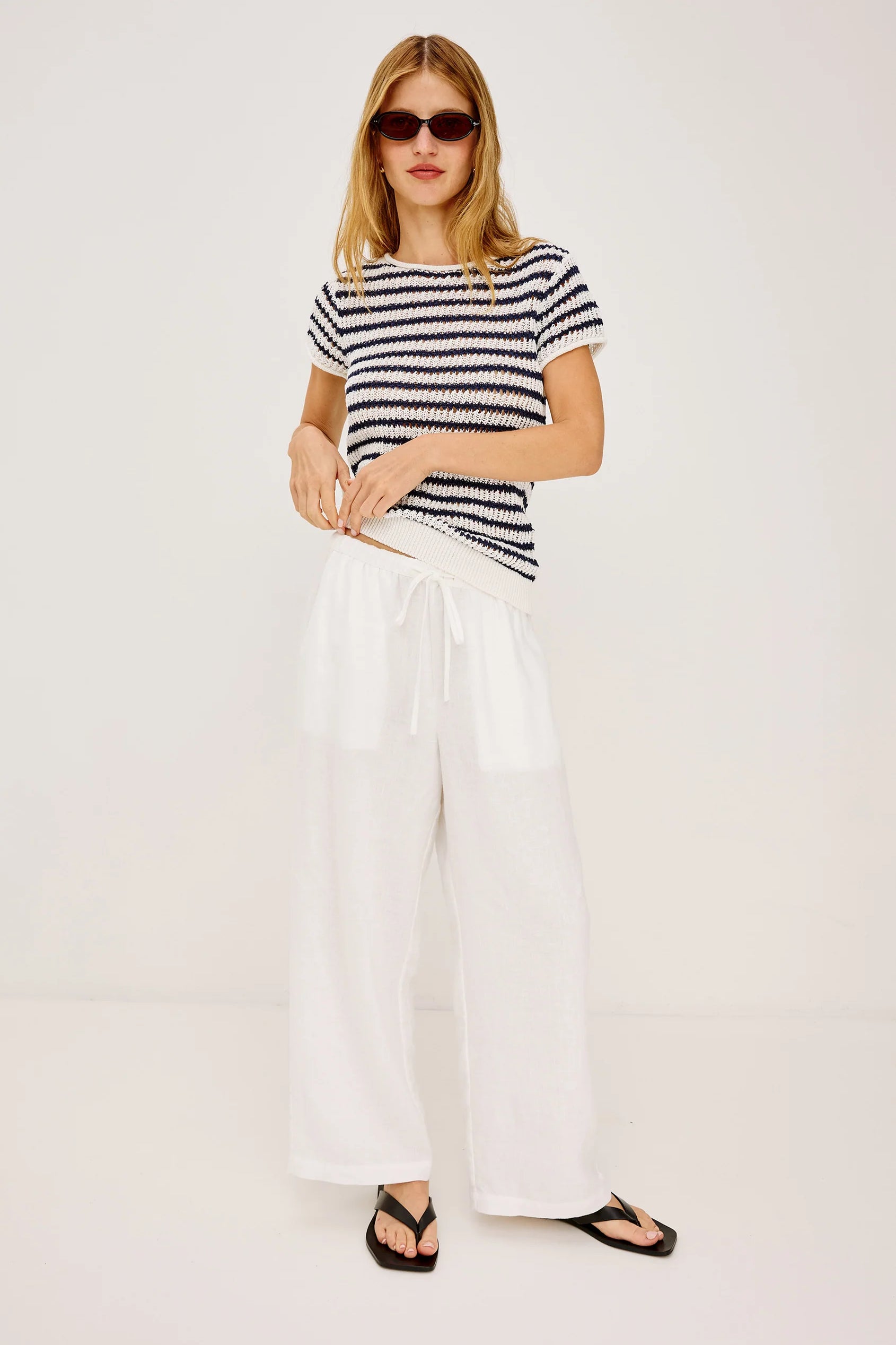 Cady Top - Ivory Indigo Stripe