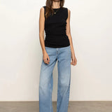 Ribbed Ruched Tank- Black