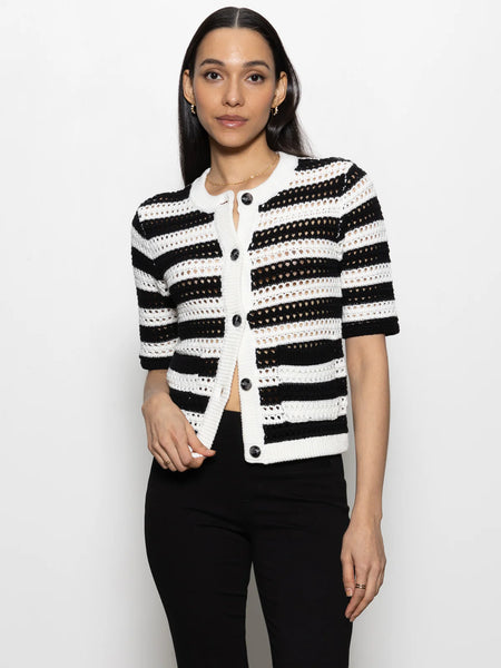 Open Knit Cardi - Blk/White