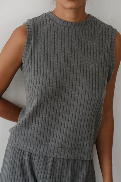 The Sweater Rib Shell Tank - Charcoal Heather
