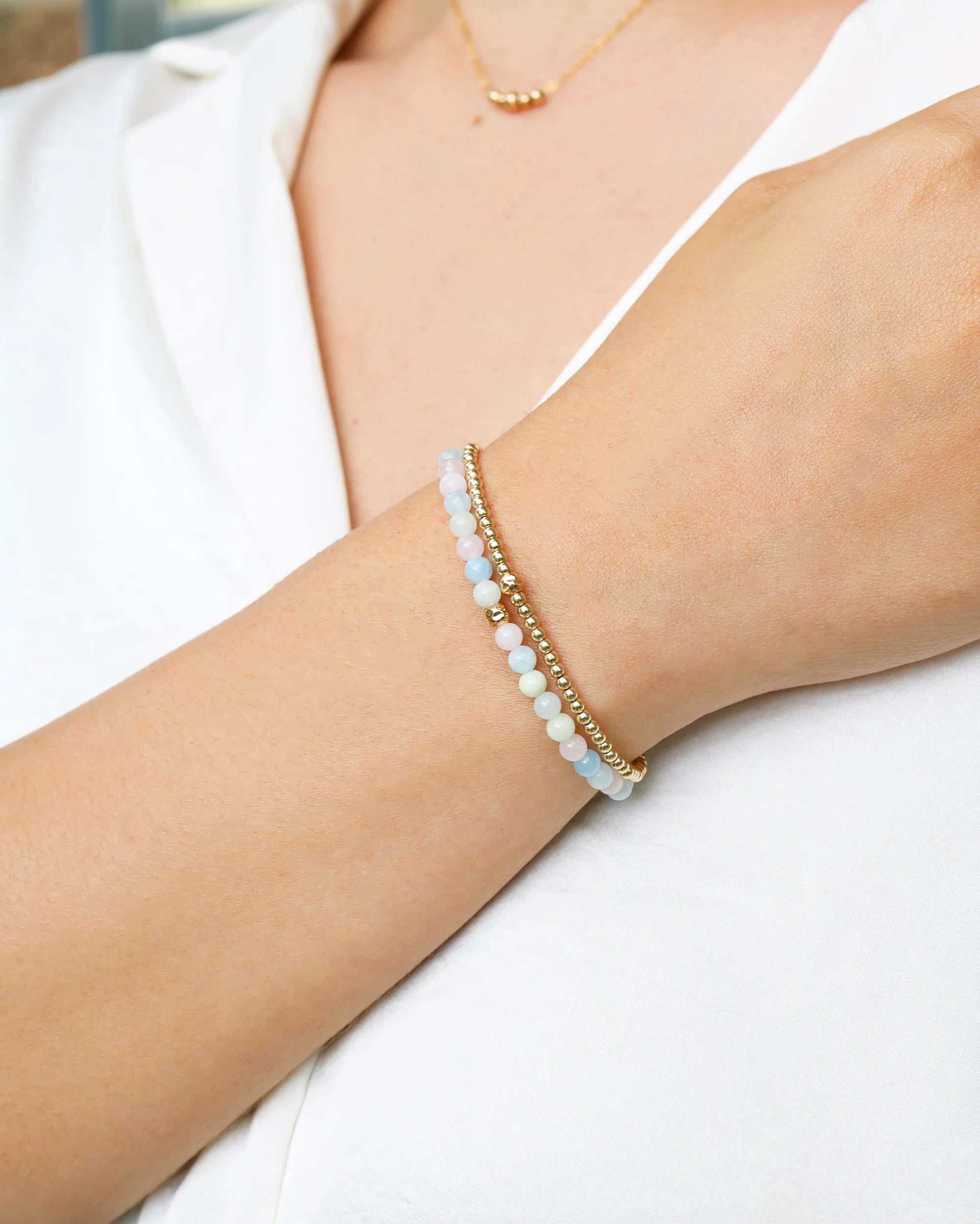 Dainty Trinity Bracelet | Aquamarine, Morganite and Heliodor