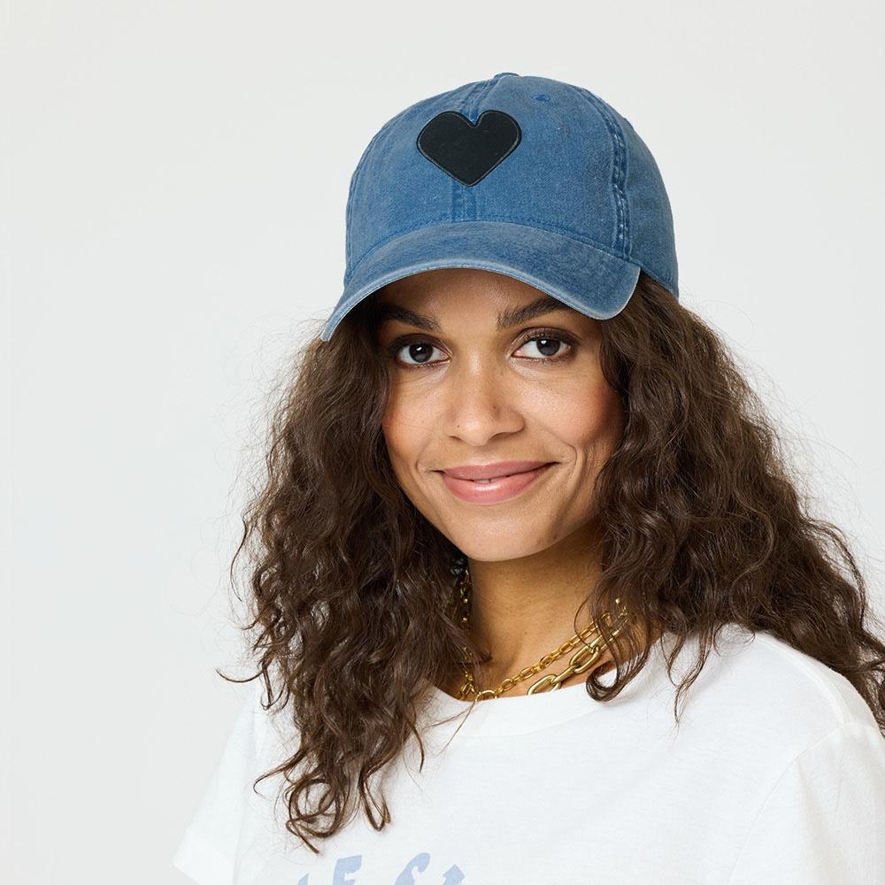 Heart Patch Baseball Hat - Denim