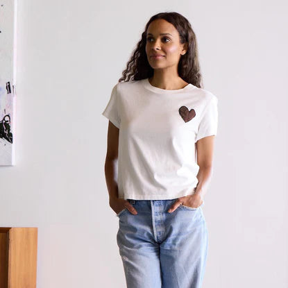 Suke  Imperfect Heart Patch Tee - White/Brown