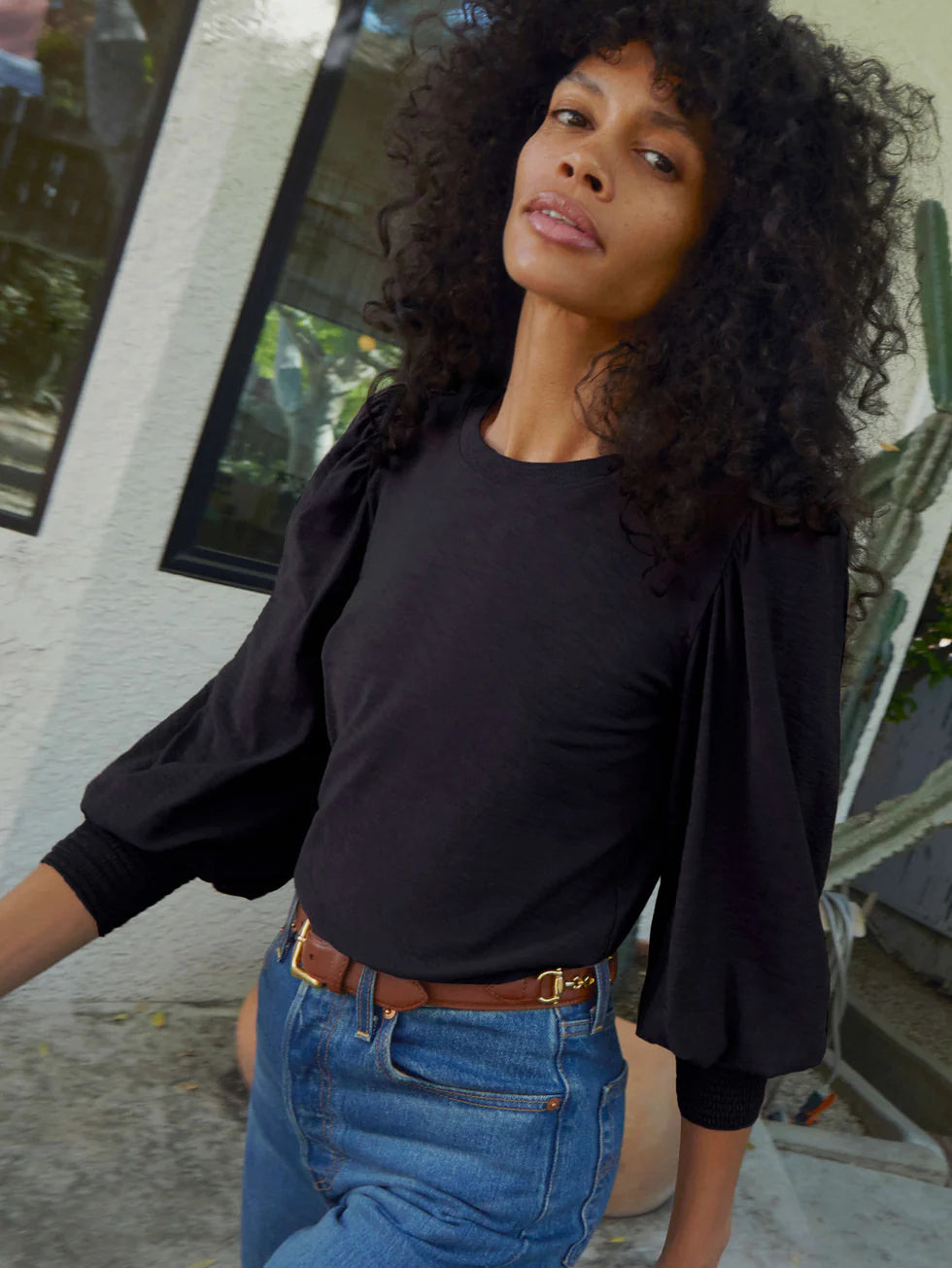Loren Peasant Tee - Jet Black