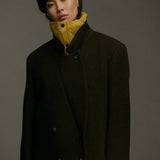Wool Double Breasted Overcoat - Brown Heather
