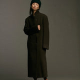 Wool Double Breasted Overcoat - Brown Heather