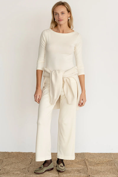 The Baby Rib Boatneck Top - Creme