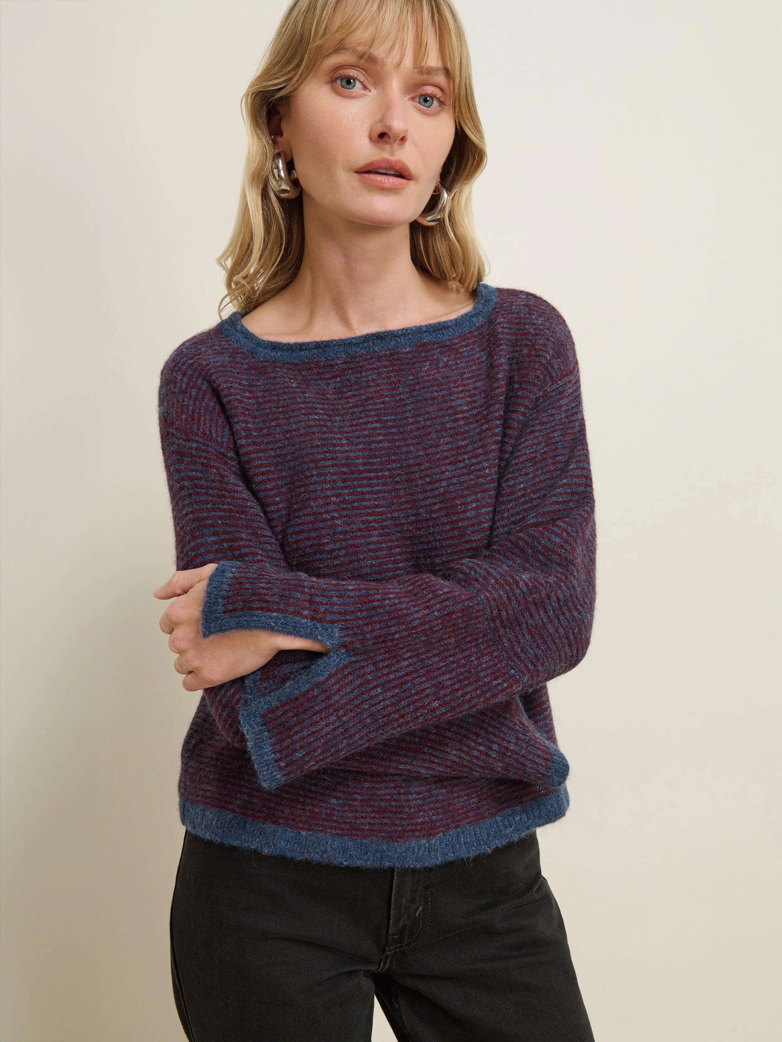 Willow Pullover Sweater - Strada Navy Truffle Stripe