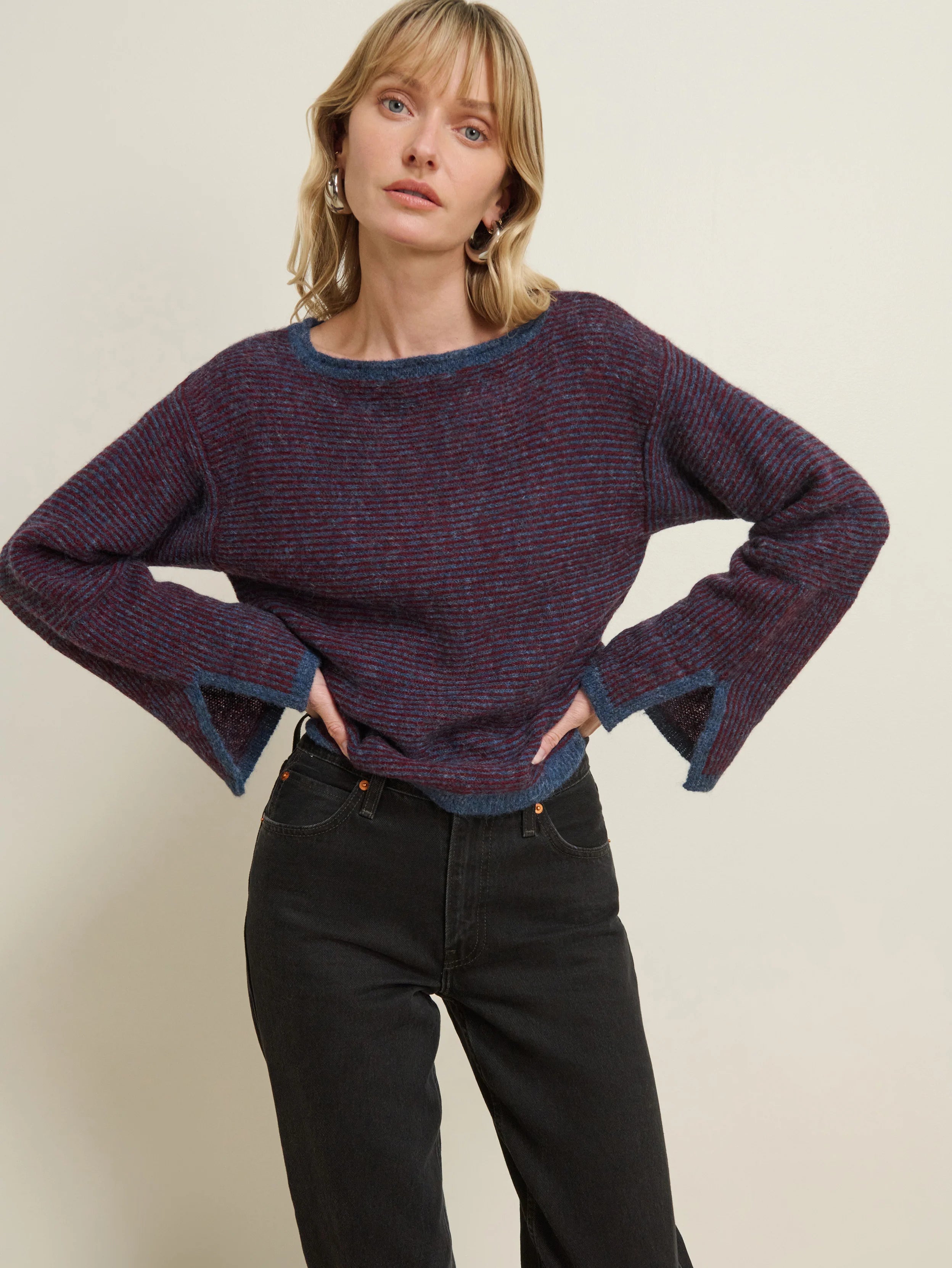 Willow Pullover Sweater - Strada Navy Truffle Stripe
