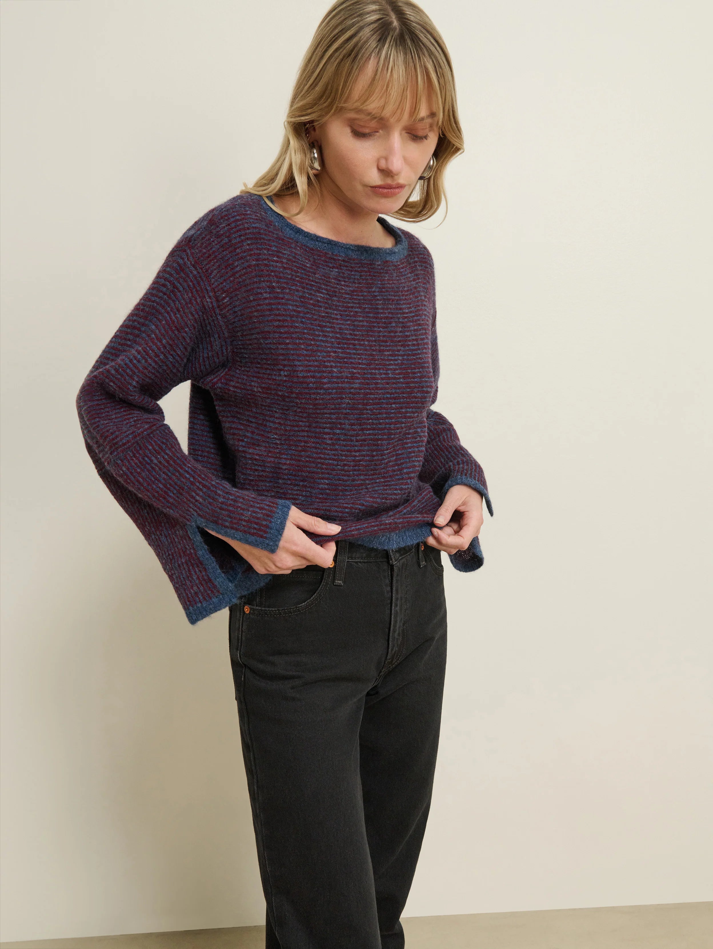 Willow Pullover Sweater - Strada Navy Truffle Stripe