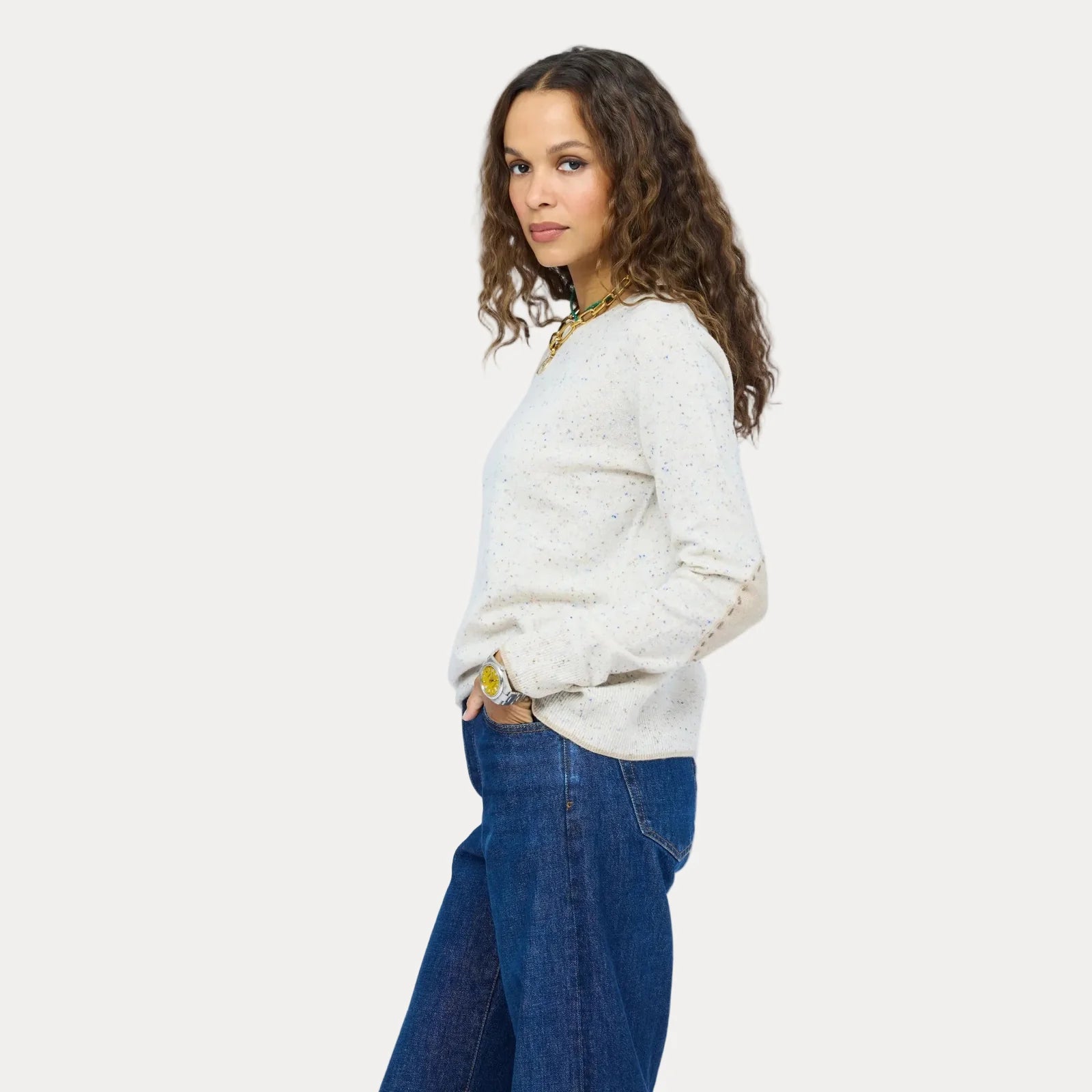Patchwork Pullover Cashmere Sweater - Natural