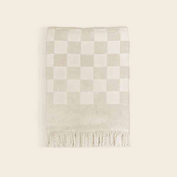 Plush Checkered Beach Towel- Wheat